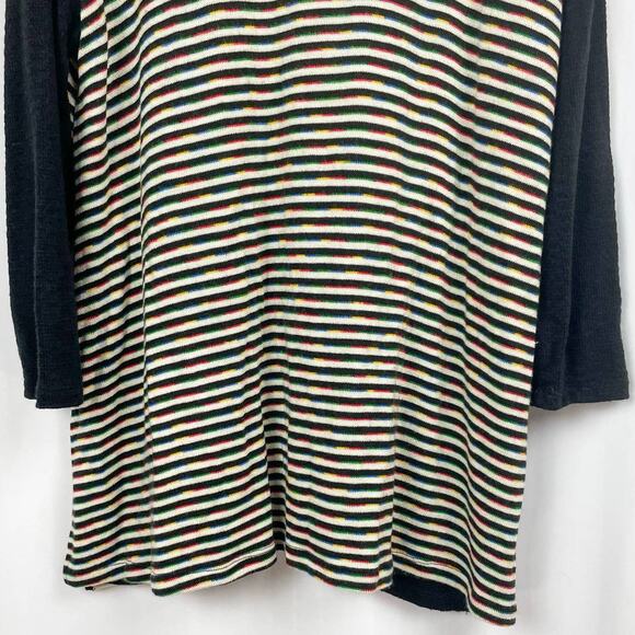 Ali Miles Tunic Sweater Size L Black Rainbow Multi Striped Cowl Neck Pullover - Picture 8 of 11